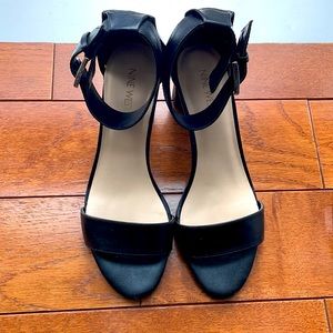 Nine West black ankle strap block heels